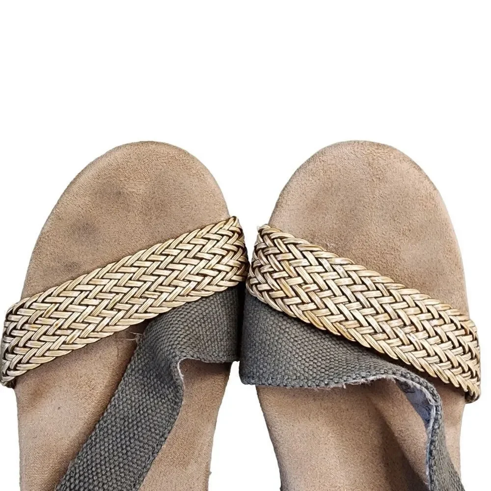 Toms- Clarissa Weaved Jute Wedges Olive Green Strappy, Size 7.5